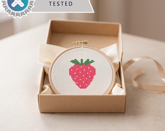 Petite fraise du jardin anglais - Mini modèle de point de croix 30 x 30, petit fruit point rapide PDF