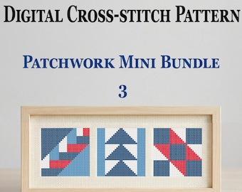 Mini lot de 3 petits patchworks – mini motif de point de croix 30 x 30, petit PDF point rapide