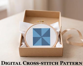 Petit moulinet à patchwork – mini motif de point de croix 30 x 30, petit PDF à broderie rapide