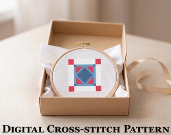 Petit losange central en patchwork – mini motif de point de croix 30 x 30, petit PDF point rapide