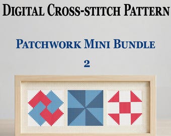 Lot de 2 petits patchworks : mini motif point de croix 30 x 30, petit format PDF point rapide