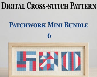 Mini lot de 6 petits patchworks – mini motif de point de croix 30 x 30, petit PDF point rapide