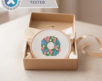 Petite couronne de jardin anglais – mini motif de point de croix 30 x 30, cercle floral point rapide PDF