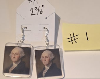 PRESIDENTS DAY handmade uv resin dangle earrings 925 earwires clear holiday jewelry president george washington custom avail