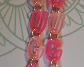 PINK2 handmade uv resin dangle earrings green 925 earwires polkadot glitter hotpink light pink stud pierced ear jewelry cougars