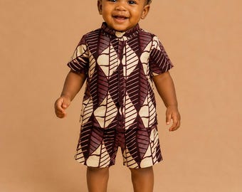 Handgemaakte set overhemd en short met Afrikaanse wassenprint – outfit voor peuters (12-18 maanden)