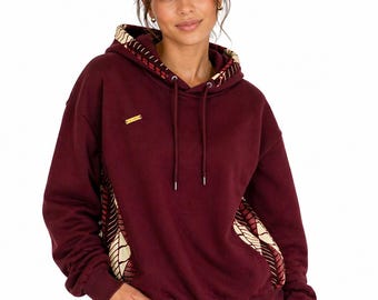 Sudadera con capucha y estampado africano color burdeos /Unisex/Talla M