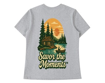 Cabin Lake Sunset Graphic T-Shirt, Rustic Outdoor Tee