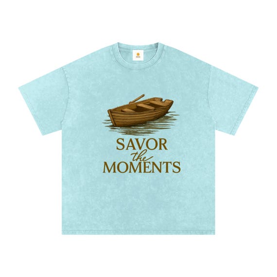 T-shirt, Fishing, Boat, Snow Washed Oversized Cotton T-Shirt