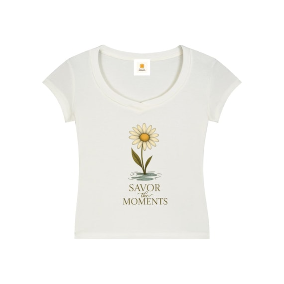 T-shirt, Yellow Daisy, Essential V-Neck Bodycon flower T-Shirt