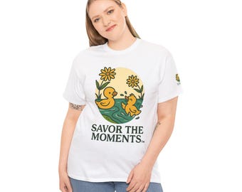 Ducklings, Savor the Moments Unisex Heavy Cotton Tee, Fun Graphic T-Shirt, Nature Lovers Gift, Summer Top, Family Gatherings