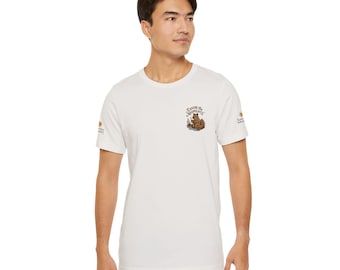 Bear Holding Coffee Mug T‑Shirt • Cozy Woodland Nature Graphic • Relaxed Fit Outdoor Adventure Tee