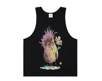Whimsical Bird Tank Top • Daisy Flower Graphic • Cute Summer Nature Shirt • Beach & Outdoor Top