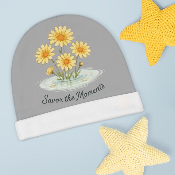 Yellow Daisies Baby Beanie • Savor the Moments™ Floral Infant Hat • Polyester Knit • Nature Inspired Newborn Accessory for Everyday Comfort