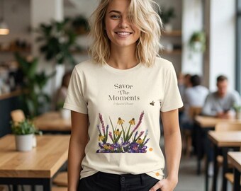 Daisy wildflower art, Savor the Moments floral tee, T-Shirt, Nature-inspired, Floral