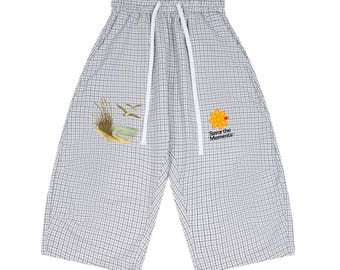 Savor the Moments Logo, Unisex Plaid Loose Capri Shorts, Coastal  Vibe