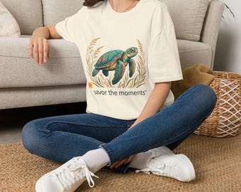 Sea Turtle Illustration T-Shirt | Savor the Moments, Beach Vibes