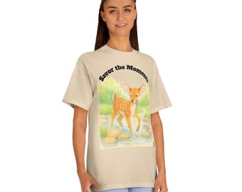 Fawn Classic Tee, Unisex T-Shirt, Nature Lover Apparel, Wildlife Enthusiasts, Forest-Inspired Fashion, Relaxed Fit Tee, Savor the Moments