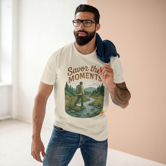 Mountain Hiking Shirt, stream, Nature Lover Tee, Scenic Stream and Trail Graphic T-shirt, Savor the Moments TM Outdoor Gift