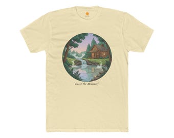 Cabin by the Stream Tee | Cottage Landscape Shirt, Nature Illustration
