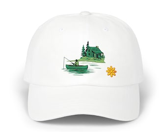 Cabin, Boat, Classic Dad Cap, Fishing, Outdoor Adventure Gear, Father's Day Hat, Savor the Moments