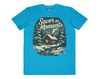 Winter Snowy Lodge T-Shirt Savor the Moments Cabin Scene Tee |