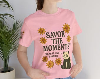Floral panda graphic tee with daisy vibe and Savor the Moments™ message—feel‑good style you can wear, live, savor it.