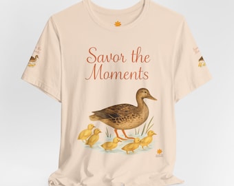 Nature inspired Duck with Ducklings Tee, Savor the Moments™ soft mom life shirt for women, cherish quiet, tender vibe, animal Tee