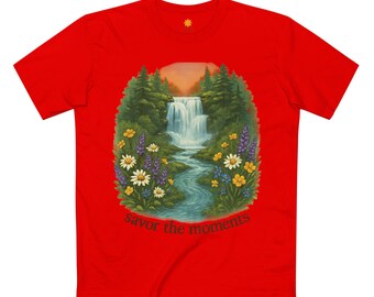 Nature-Inspired Adult Staple Tee, Savor the Moments Shirt, Floral Art Tee, Relaxed Fit T-Shirt, Gift for Nature Lovers, Mindfulness Apparel