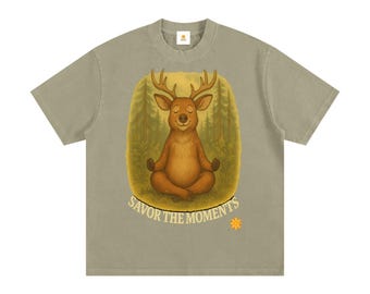 Goofy Zen Deer, Heavyweight Vintage Washed Frayed T-Shirt, Funny Woodland Creature.