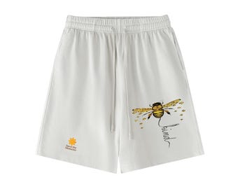 Bee Graphic, Vintage Wash Cotton Shorts, feel good vibe, unisex casual, Bee Lovers, nature, outdoor, Honey