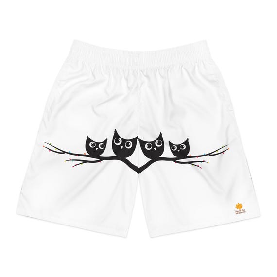 Playful Owl Print Jogger Shorts, Cute Summer Loungewear, Outdoor Shorts for Men, Gift for Animal Lovers, Casual Beachwear