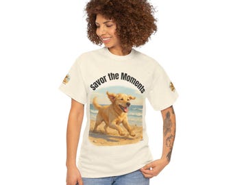 Dog Beach Day Graphic Tee • Joyful Pet Lover Unisex Shirt • Coastal Ocean Vibe Design • Soft Casual Summer Top for Dog Enthusiasts