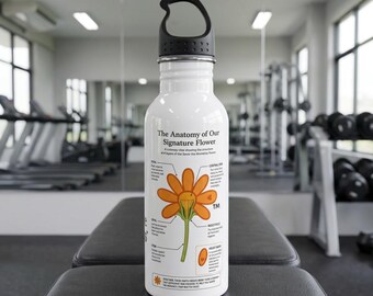 Stainless Steel Water Bottle, Vibrant Flower Anatomy Design, 20oz Capacity Flask