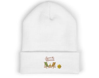 Beach chairs embroidered beanie | cuffed knit winter hat, Minimalist Ocean Lovers Graphic T-shirt, Savor the Moments TM Apparel