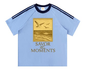 Ocean Waves, Sea Gulls, Coastal Cotton T-Shirt, Beach Sunset, Unisex Crew Neck