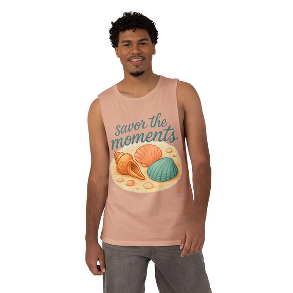 Unisex Beach Tank Top, Savor the Moments Graphic Tee, Summer Casual Wear, Vacation Outfit, Gift for Sea Lovers