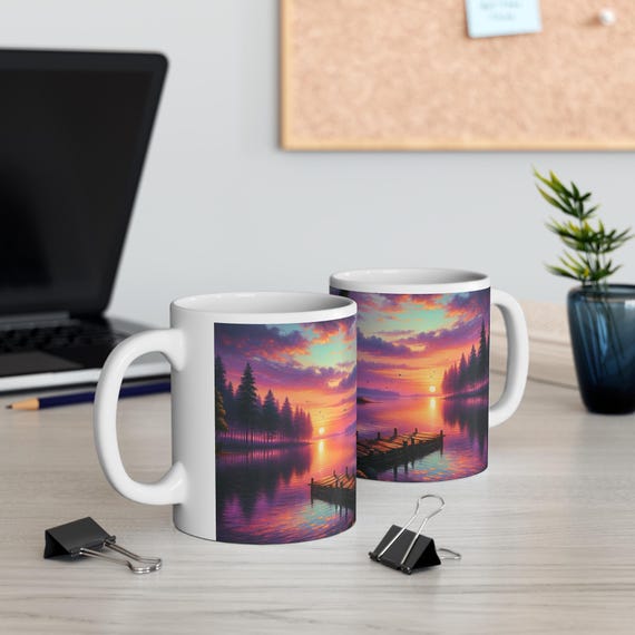 Sunset Landscape Coffee Mug: Serene Nature Art, Cozy Home Decor