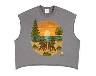 French Terry Boxy Tee, Beach Sunset Graphic Tank Top, Coastal Vibe