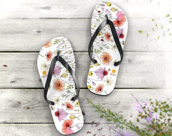 Floral Flip Flops | Summer Sandals, Beach Footwear, Vacation Essentials, Boho Style, Gift for Her