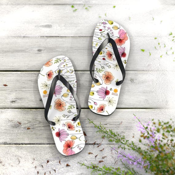 Floral Flip Flops | Summer Sandals, Beach Footwear, Vacation Essentials, Boho Style, Gift for Her