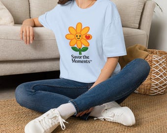 Smiling Daisy Mascot with Heart T-Shirt | Savor the Moments Tee