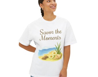 Coastal Vibe, Savor the Moments Beachscape Oversized Cotton Tee