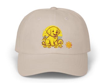 Yellow Puppy Classic Dad Cap, Pet Lover Hat, Gift for Dog Moms and Dads, Everyday Casual Style, Summer Accessory, Dog-Themed Cap