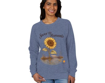 Sunflower Nature Crewneck • Savor the Moments™ Unisex French Terry Pullover • Marsh‑Land Botanical Graphic • Soft Cozy Casual Wear