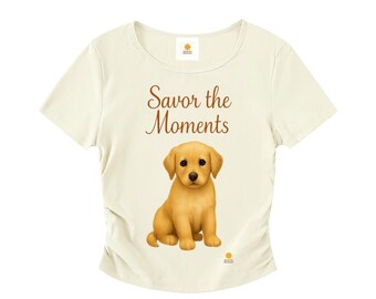 Puppy Ruched Bodycon Crop Top • Dog Lover Activewear Shirt • Fur Baby Pet Lovers Tee • Sporty Spring Summer Autumn Gym & Casual Running Top