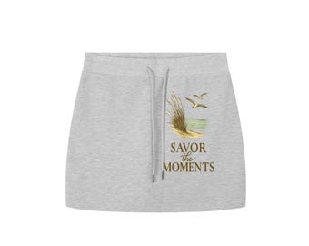 Essential Drawstring Skirt with a beach vibe, inspired by a peaceful coastal scene of ocean waves, seagulls, and warm sand, feel‑good vibe.