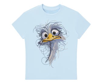 Whimsical Ostrich Cartoon Bodycon Tee • Essential Crewneck T‑Shirt • Funny Animal Bird Graphic • Cute Summer Beach Life Top for Women