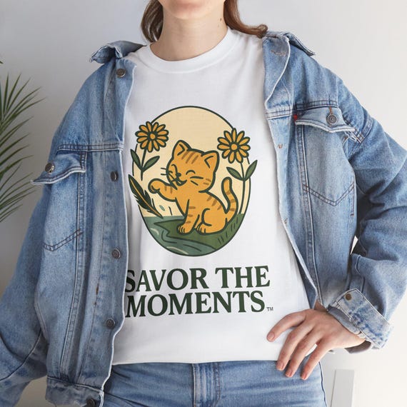 Savor the Moments Cat Tee, Cute Cat T-Shirt, Gift for Cat Lovers, Unisex Graphic Tee, Cozy Everyday Wear, Nature-Inspired Fashion