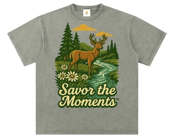 Deer Vibe, Bamboo Slub Snow Washed T-Shirt, Wildlife, Stream, Nature Lovers